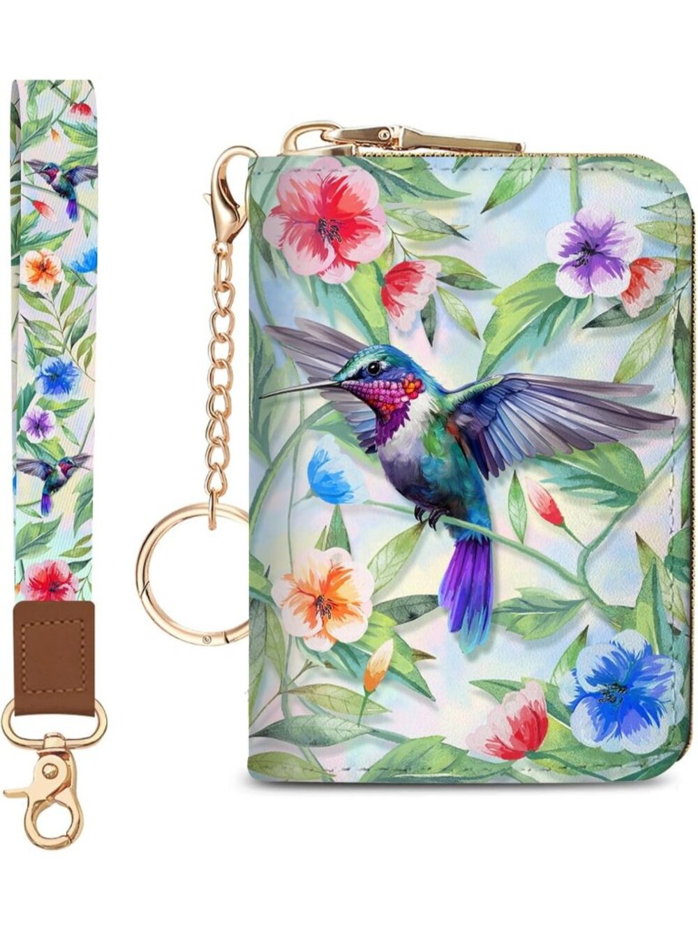 Women Wristlet Bird RFID Credit Card Holder Bird Keychain Travel Zipper Wallet